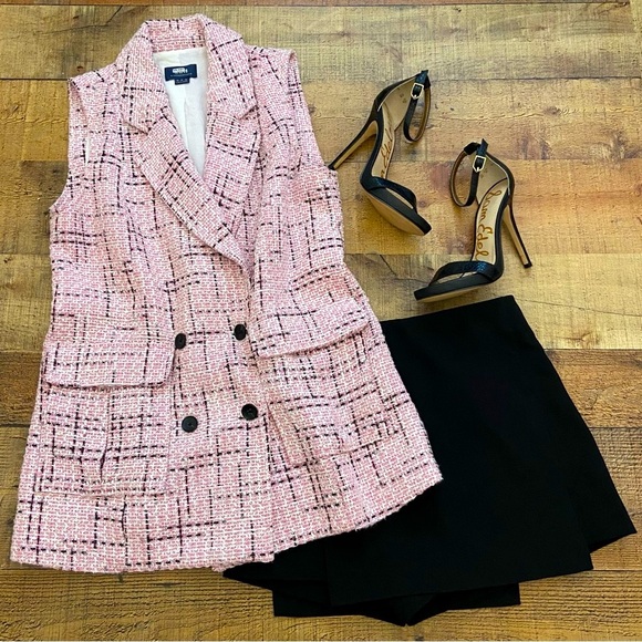 Maeve ⭐️NWOT Pink + Black Tweed Vest Top - Picture 1 of 11